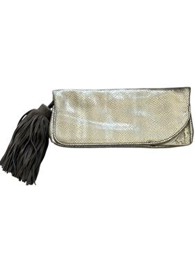 RARE Henri Bendel Silver Snake Embossed "Bendel Girl" Tassel Clutch - PRISTINE
